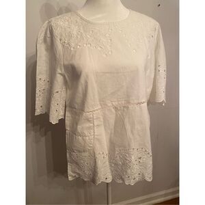 Anthropologie - eyelet shirt sleeve tunic top white size 6